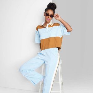 Womens Short Sleeve Rugby Hirt Wild Fable Blue Brown Size S Small